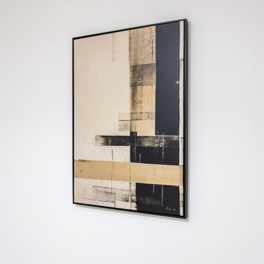 Tableau abstrait "moderne beige et noir" Ab-MBN