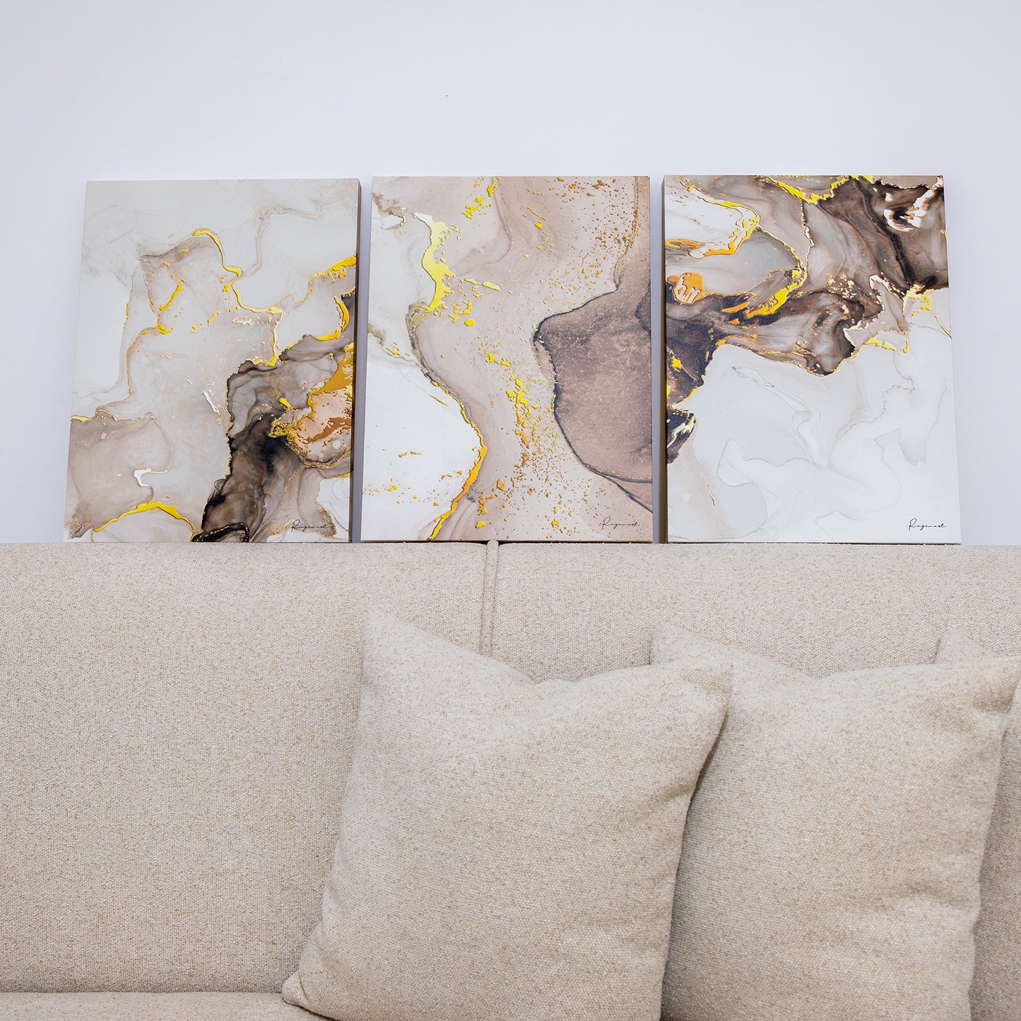 Trio Tableau abstrait "Flux Doré" ab-FD