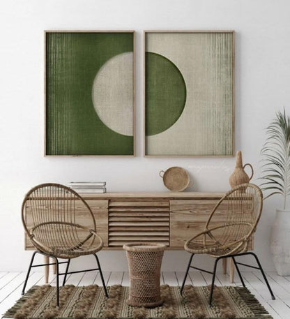 Duo Tableau abstrait "Vert Kaki" Ab-VKK