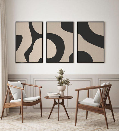 Trio Tableau abstrait "Courbes Noires" Ab-CRI