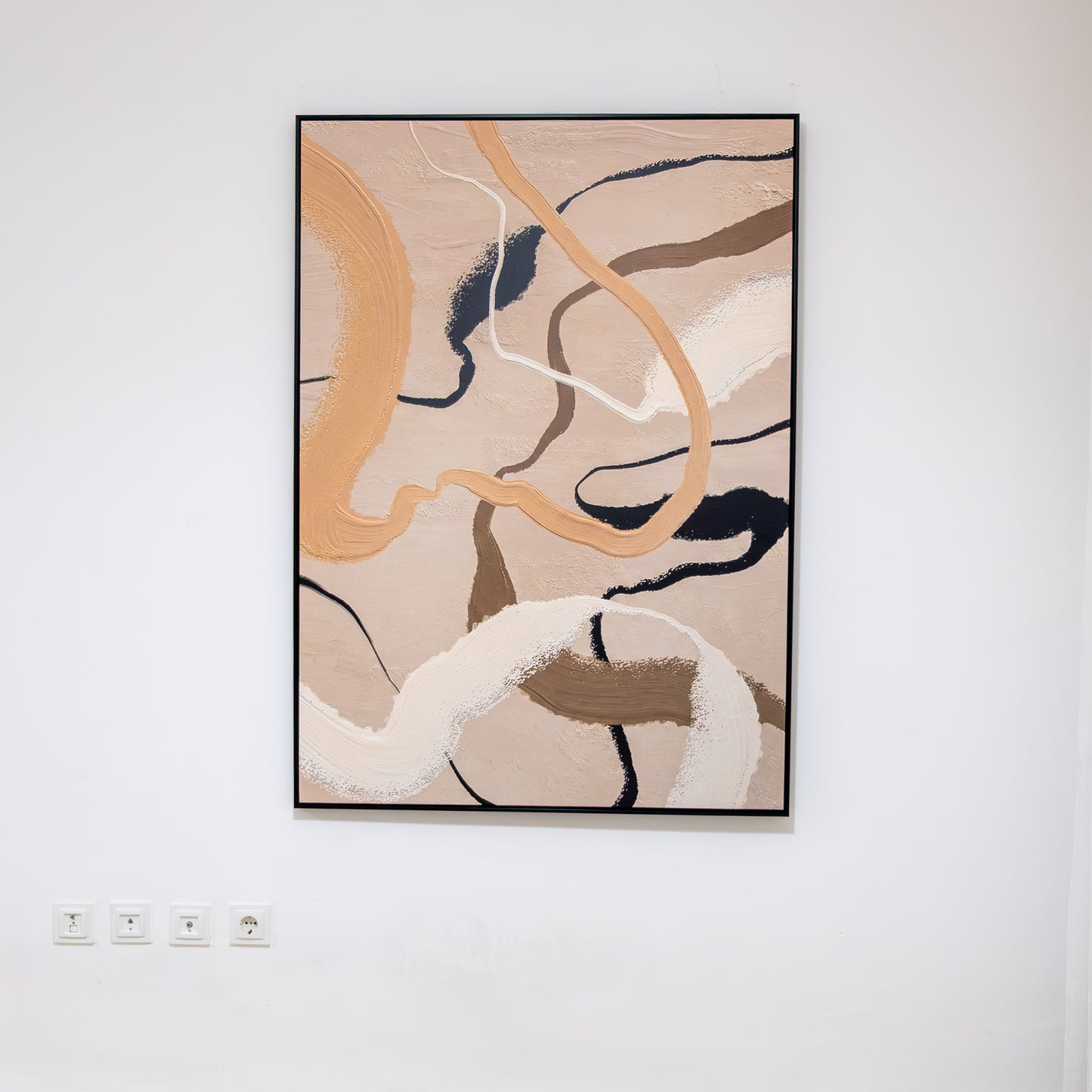 Tableau abstrait "Ligne beige et noir" ab-LBN