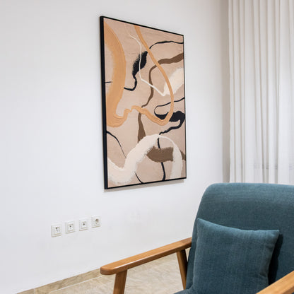 Tableau abstrait "Ligne beige et noir" ab-LBN