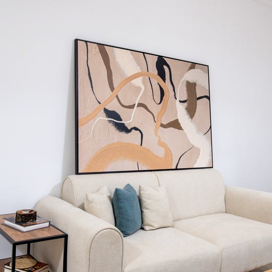 Tableau abstrait "Ligne beige et noir" ab-LBN