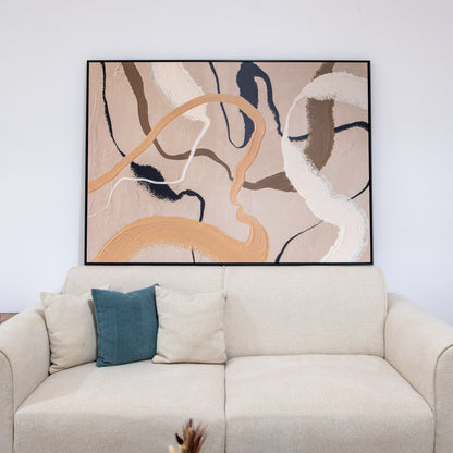 Tableau abstrait "Ligne beige et noir" ab-LBN