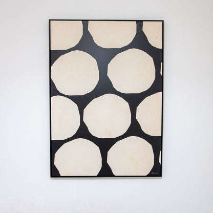 Tableau abstrait "à pois modernes noir et beige" Ab-PMN