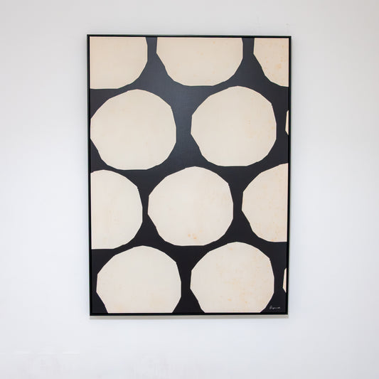 Tableau abstrait "à pois modernes noir et beige" Ab-PMN