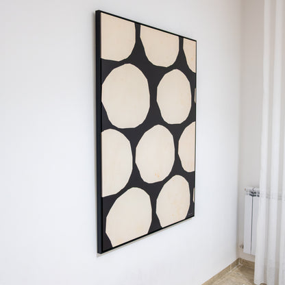 Tableau abstrait "à pois modernes noir et beige" Ab-PMN