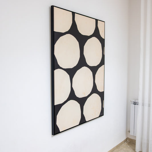 Tableau abstrait "à pois modernes noir et beige" Ab-PMN