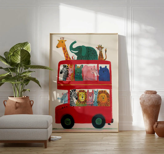 Tableau pour chambre d’enfant "Voyage en Bus Sauvage" En-VBS