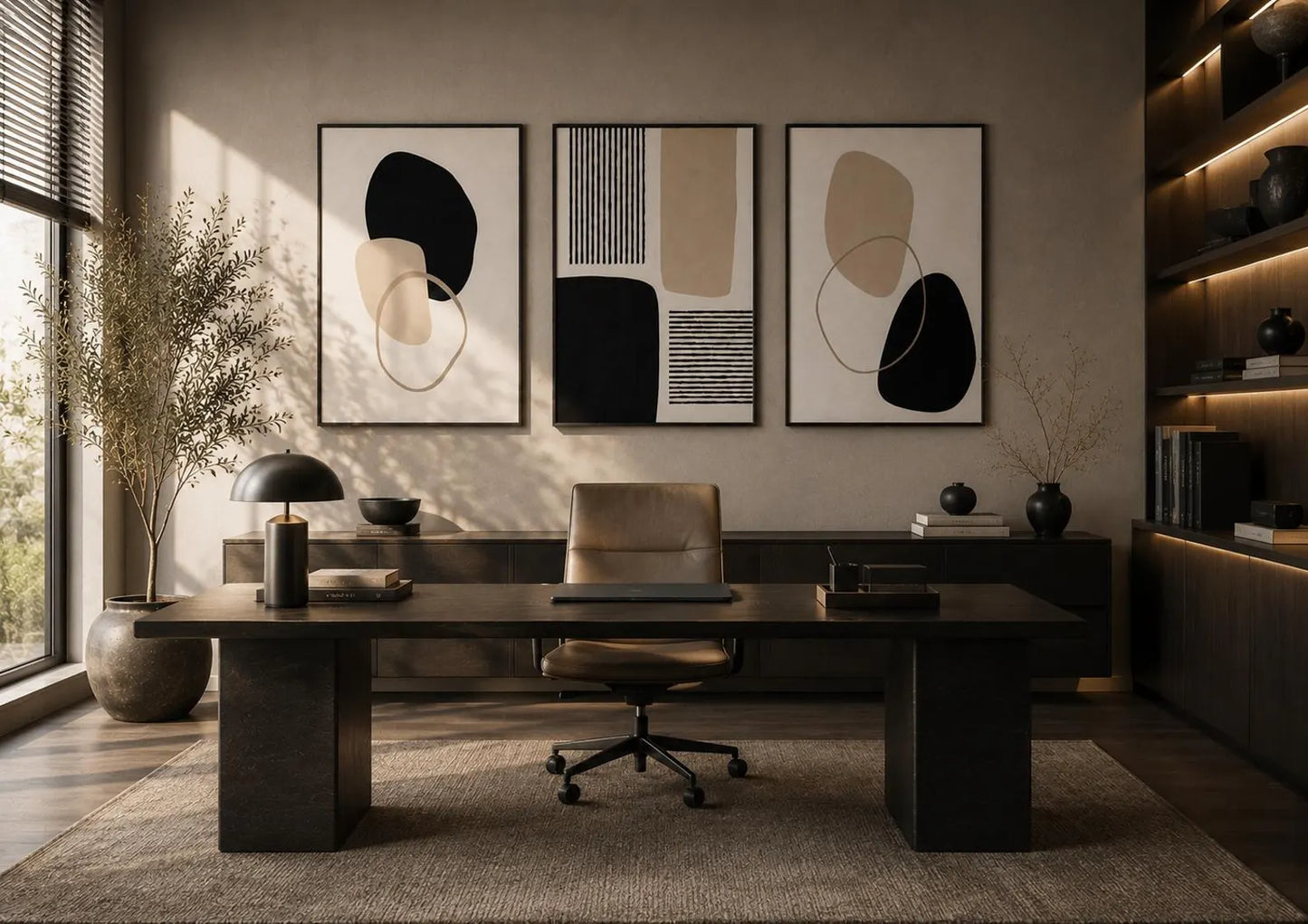 Trio Tableau abstrait "Équilibre Contrasté" ab-EQC