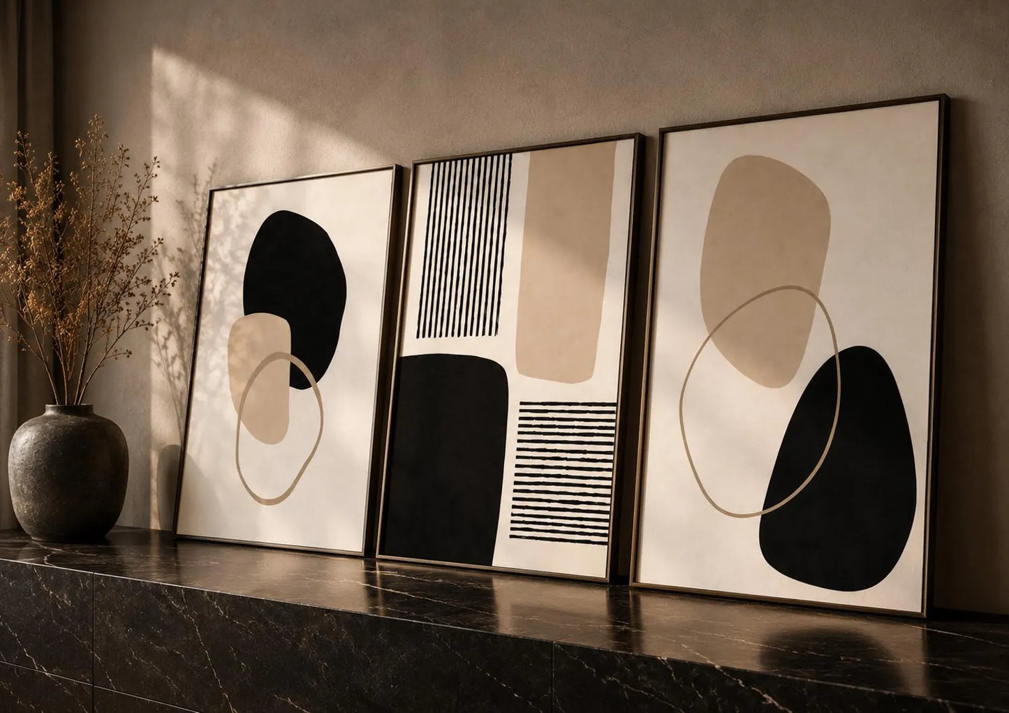 Trio Tableau abstrait "Équilibre Contrasté" ab-EQC